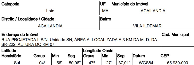 Terreno em leilão em Acailandia